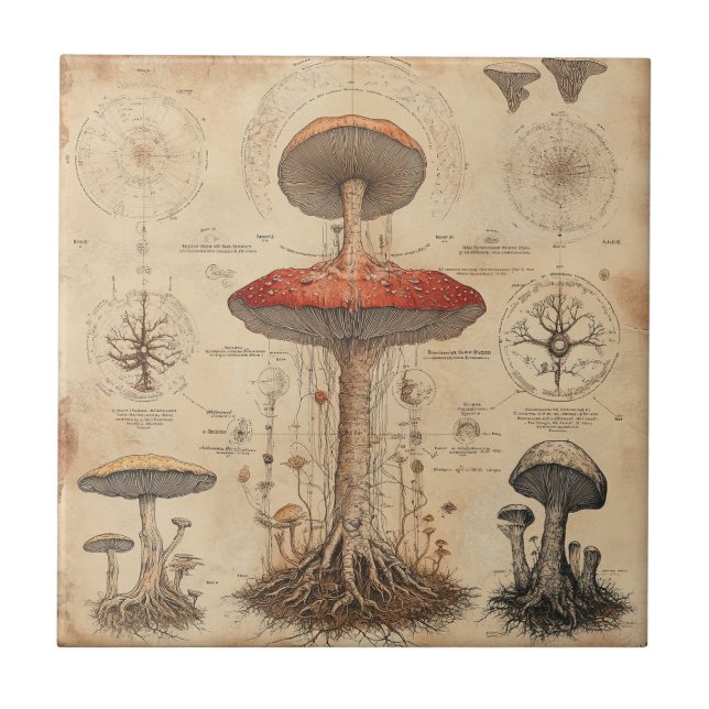 Gráfico Botânico de Cogumelo Vintage (8) (Frente)