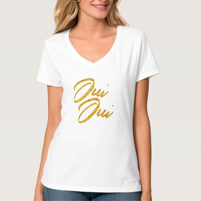 Gráfico Chic em ouro Cachorro Camisa Oui oui desig (Frente)