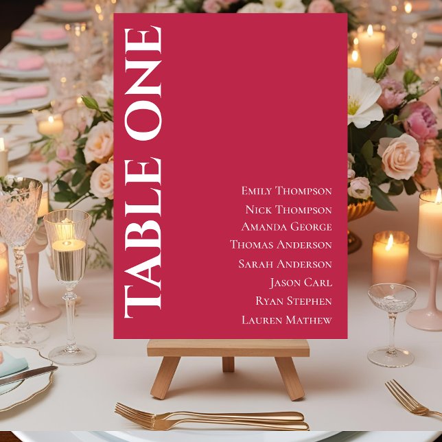 Gráfico Contemporâneo de Assentos de Mesa Magenta (Contemporary Magenta Wedding Table Seating Chart)