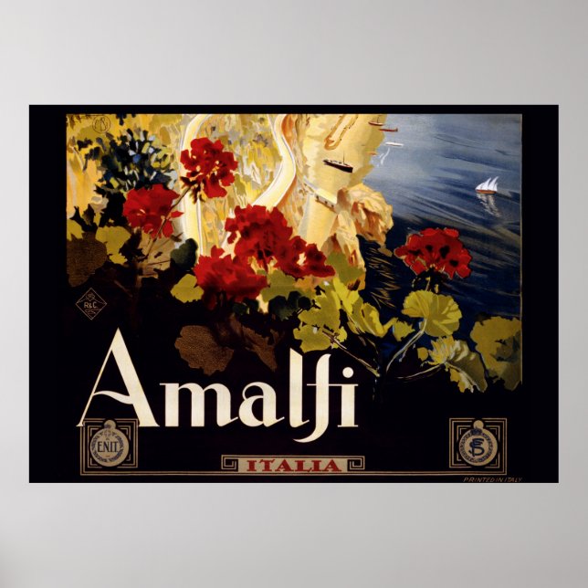 Gráfico de Arte do Poster de viagens Amalfi Itália (Frente)