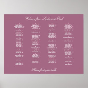 Gráfico de Assentos Alfabéticos Mauve Poster
