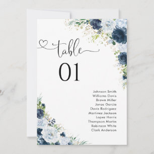 Gráfico de Assentos com Número da Mesa Floral Azul