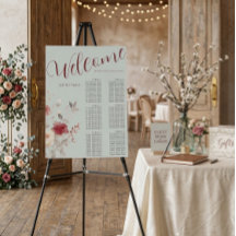 Gráfico de Assentos de Casamento com Flores Bordô 