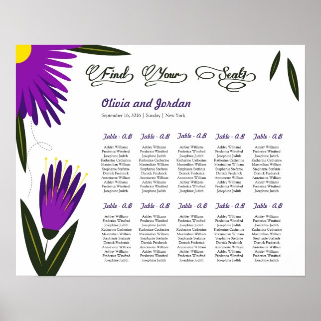 Gráfico de Assentos de Casamento Floral Poster (Frente)