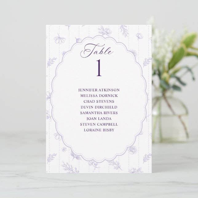 Gráfico de Assentos de Casamento Oval Lavanda Vint (Em pé/Frente)