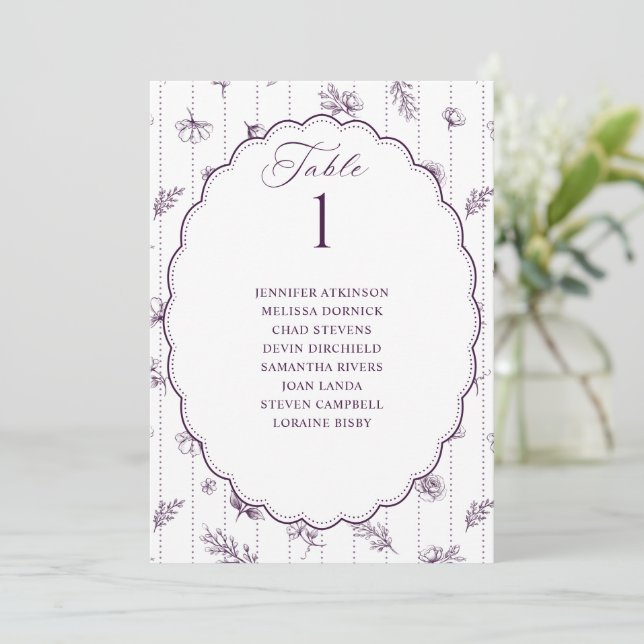 Gráfico de Assentos de Casamento Oval Vintage Roxo (Em pé/Frente)