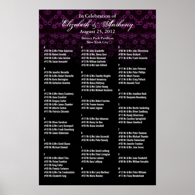 Gráfico de Assentos de Casamento Poster Rosa (Frente)
