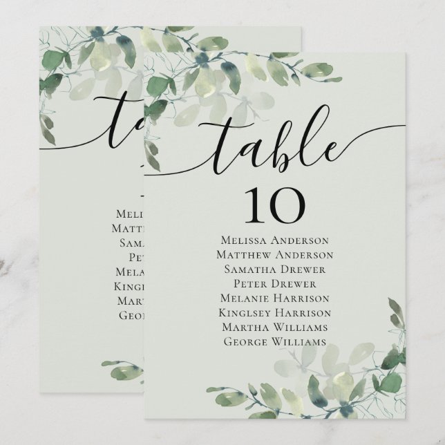 Gráfico de Assentos de Mesa de Casamento Eucalyptu (Frente/Verso)