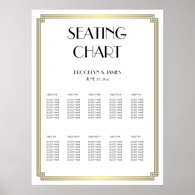 Gráfico de Casamento Branco E Dourado Poster 18x24 (Frente)