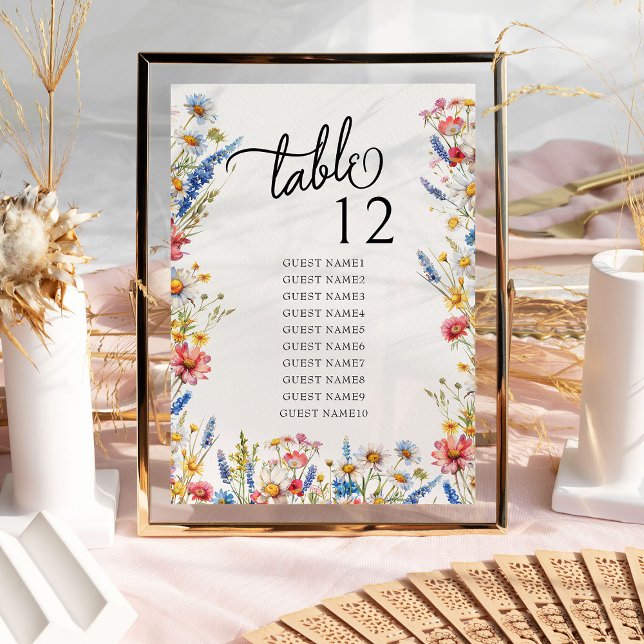 Gráfico de Mesas de Casamento de Flores Selvagens (Table number with guest seating list from Country Wildflower Wedding Collection by Darling & May)