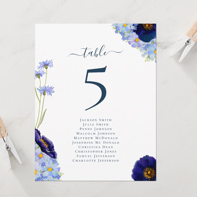 Gráfico de Número da Tabela de Casamento Floral Bo (Unique hand painted wildflower watercolor artwork by artist Catherine Sweetman )