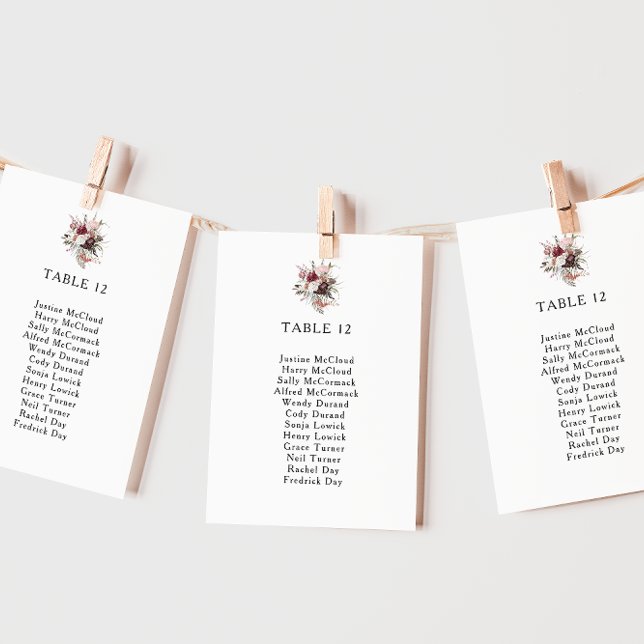 Gráfico de Número de Mesa Floral Burgundy Boho (Criador carregado)