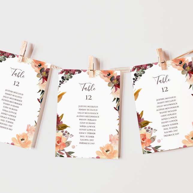 Gráfico de Número de Mesa Floral Laranja Burgundy (Criador carregado)