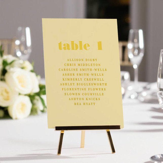 Gráfico de Número de Tabela Amarelo do Botão (Buttery Yellow Table Number Seating Chart)