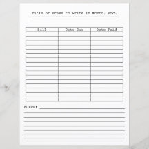 Gráfico de pagamento de contas mensais em papelari