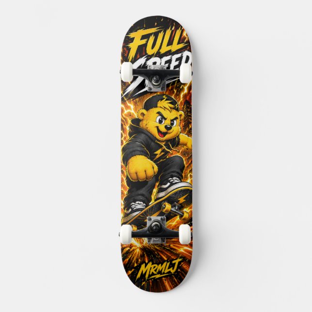 Gráfico de skate monstro relâmpago dourado em velo (Frente)