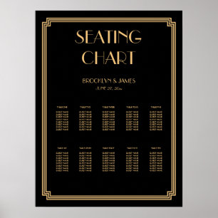 Gráfico Dourado de Casamento Preto Poster de 18x24