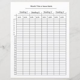 Gráfico mensal de 4 colunas para gráficos p.m.