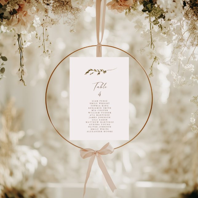 Gráfico Sentado Simples de Número de Mesa Floral (Simple Rustic Floral Table Number Seating Chart)