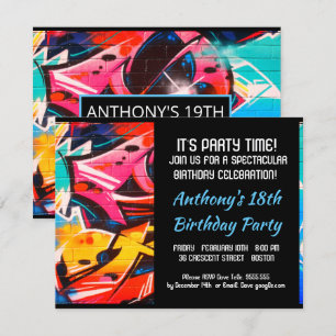 Grafite Blue Letters Birthday Convite