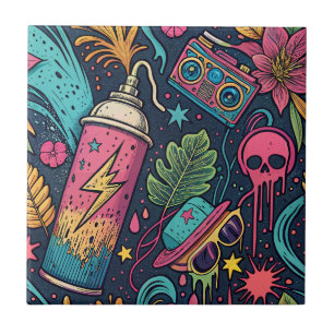 Grafite de Rua Neon Tropical Padrão de Arte Urbana