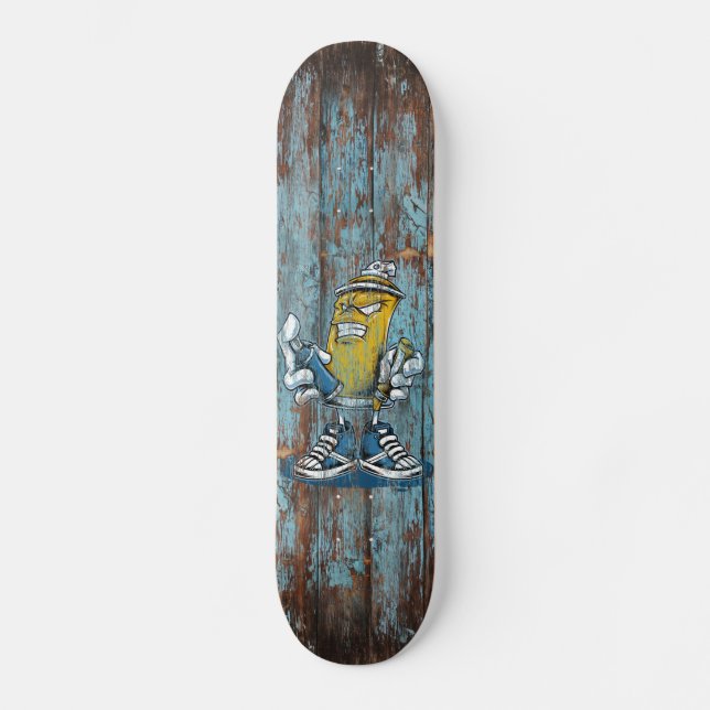 Grafite de skates sur planche en bois usée (Frente)