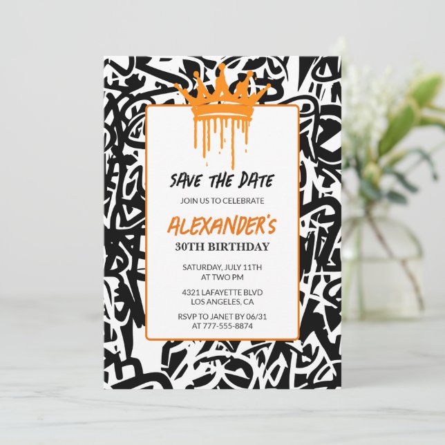 Grafite do convite do aniversário de 30 anos Salva (Em pé/Frente)