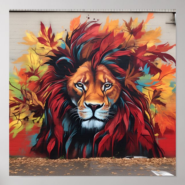 Grafitti art fall folhas lion impressão (Frente)