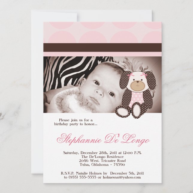 Graham Crackers Girl Pink Dog Convite de Aniversár (Frente)