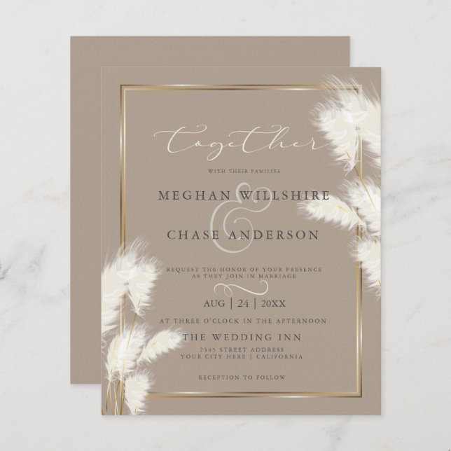 Grama Abby1 Elegante De Pampas De Marfim Personali (Frente/Verso)