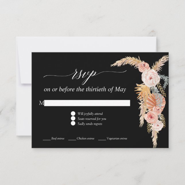 Grama das Pampas Boho Rosa Flores Rosas Preto RSVP (Frente)