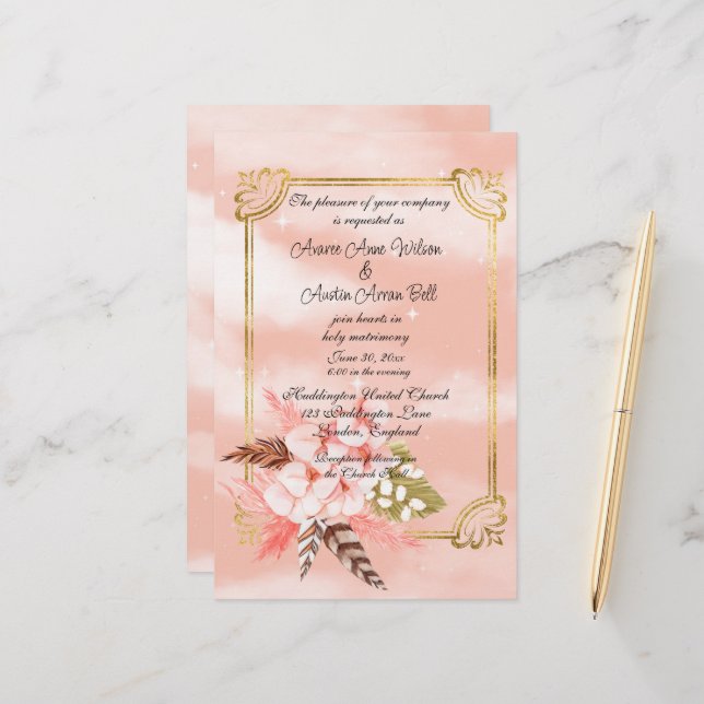 Grama de Pampas, rosa, com aquarela e Dourada (Frente/Verso In Situ)