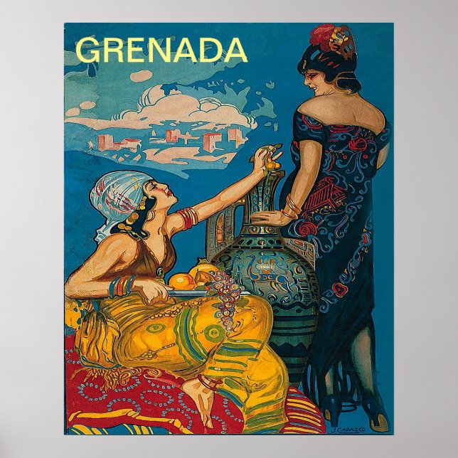 Granada, Espanha, duas garotas, pôster de viagem v (Frente)