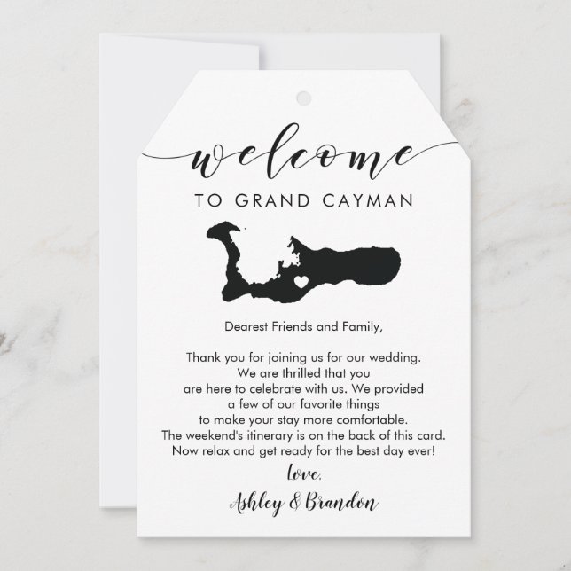 Grand Cayman Wedding Tag Bem-Vindo, Letra Itinerár (Frente)