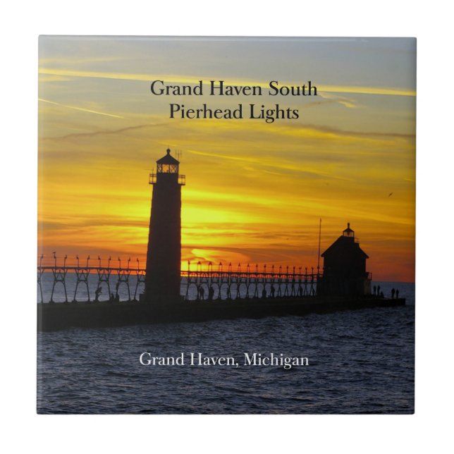Grand Haven South Pierhead Lights sunset azulejo (Frente)