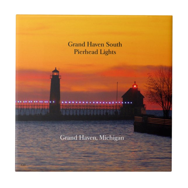 Grand Haven South Pierhead Lights sunset azulejo (Frente)