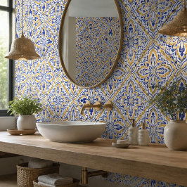Grand Mosaic Blue and Gold Floral Mediterranean