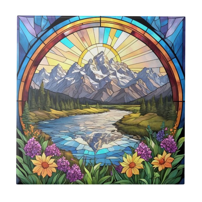 Grand Teton Mounties Faux Stainha Glass Mountain (Frente)