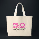 Grande 50 e uma bolsa de tote fabulosa para cinquenta de<br><div class="desc">50 e um saco de tote fabuloso para o quinquagésimo aniversário. Número de idade personalizável e cores. Boa ideia de presente para mãe,  tia,  avó etc.</div>
