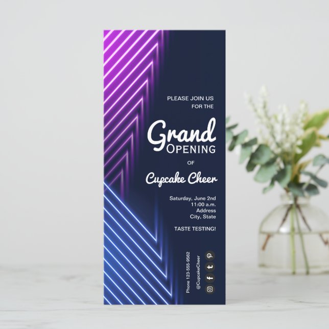 Grande Abertura de Convites de Neon Púrpura Rosa (Em pé/Frente)