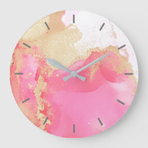 Grande Abstrato cor-de-rosa Dourado sem números Relógio