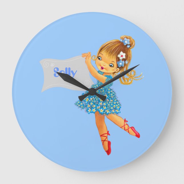 Grande Adicionar nome Relógio de Fada da Flor, azul-cinza (Frente)