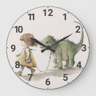 Grande Adorável relógio da parede de dinossauros caminhan