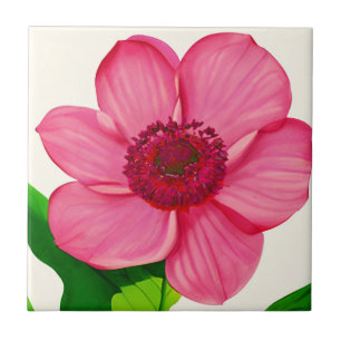 Grande Anêmona Rosa com Folhas Verde Esmeraldas