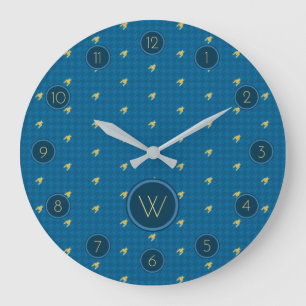 Grande Azul com Relógio Houndstooth de Destaque Dourado