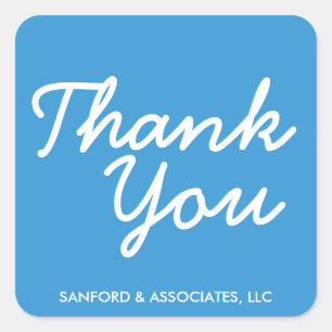 Grande azul Obrigado na etiqueta cursiva dos negóc