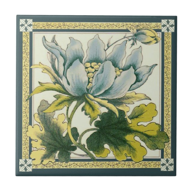 Grande Azulejo Azul Floral Vitoriano Repro Cerâmic (Frente)