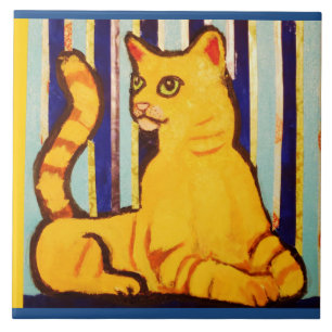 Grande azulejo cerâmico da foto com gato amarelo