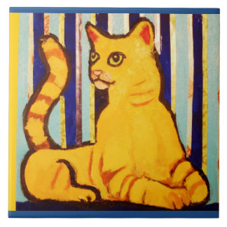 Grande azulejo cerâmico da foto com gato amarelo