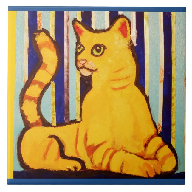 Grande azulejo cerâmico da foto com gato amarelo (Frente)